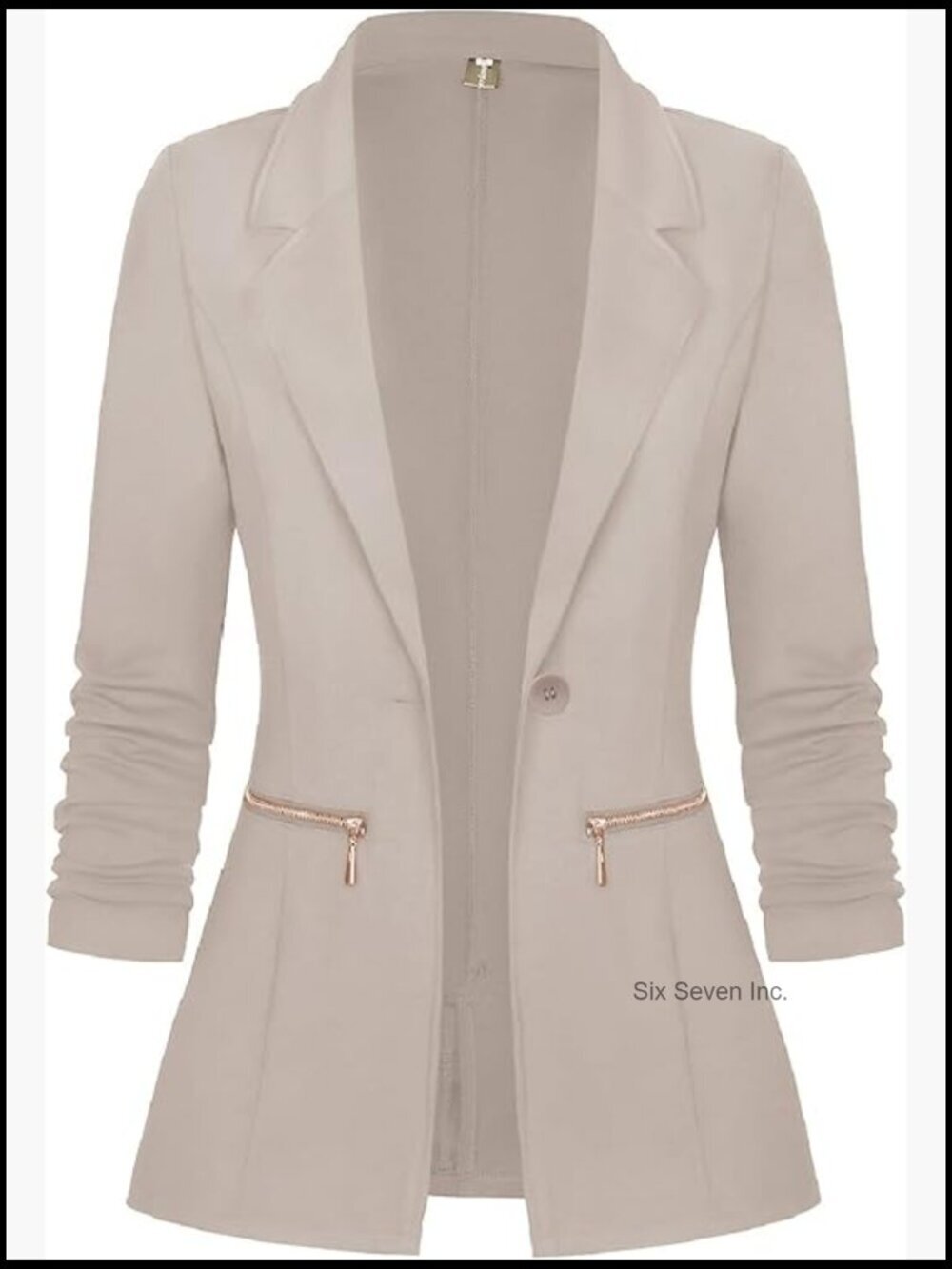 Long Sleeve Blazer Open Front Cardigan Jacket with Zipper Pockets